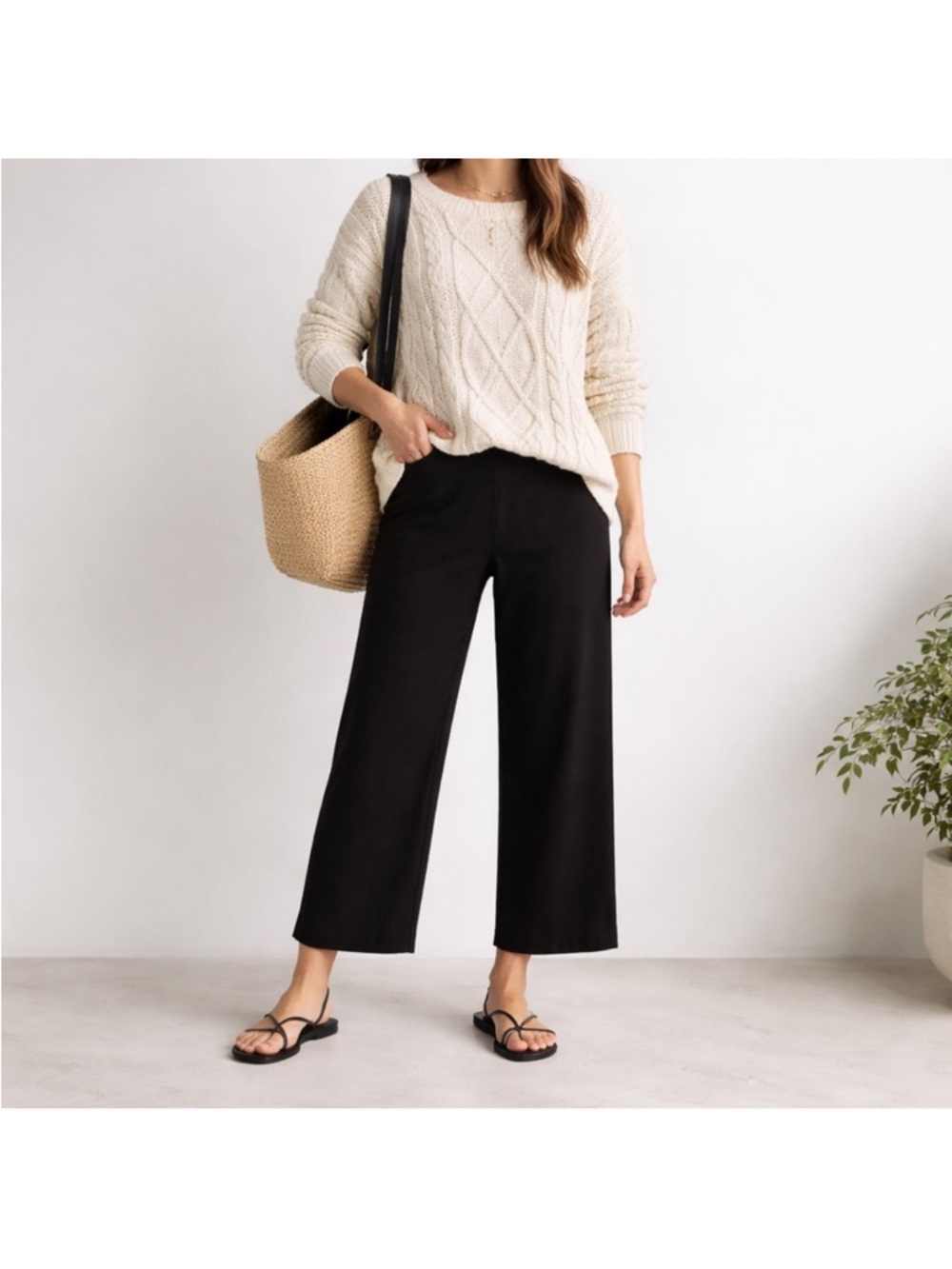 Eileen Fisher Wide Leg Cropped Minimalist Pants Size PETITE Medium